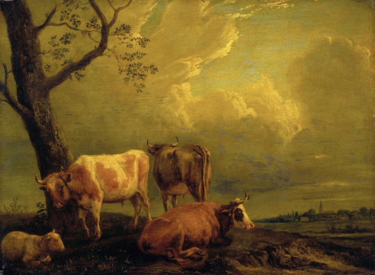 Cattle Cow & Sheep Farm Landscape Country Side Wonderful Painting By Paulus Potter On Matte Paper Or Canvas Free Shipping in Usa