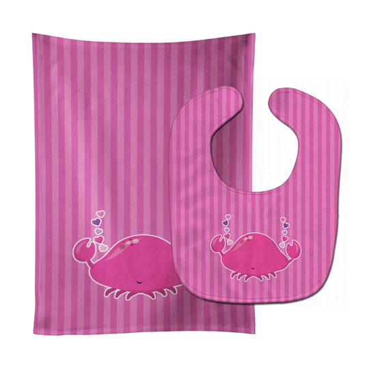 Caroline's Treasures BB7129STBU Pink Crab Baby Bib & Burp Cloth, 11 x 18", multicolor