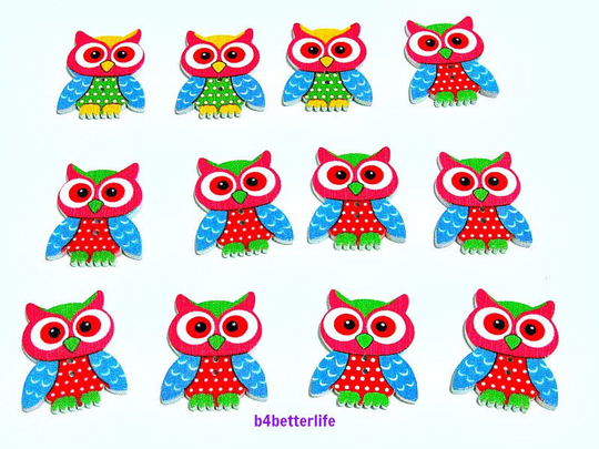 Pack Of 24Pcs 2-Holes Wooden Buttons "Owl" For Crafting, Knitting, Scrapbooking. #wbu-5