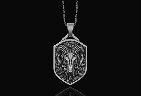 Gothic Ram Head Pendant Astrology, Horoscope, April Christmas Gift For Her, Him Goat Charm Necklace Silver Aries Jewelry