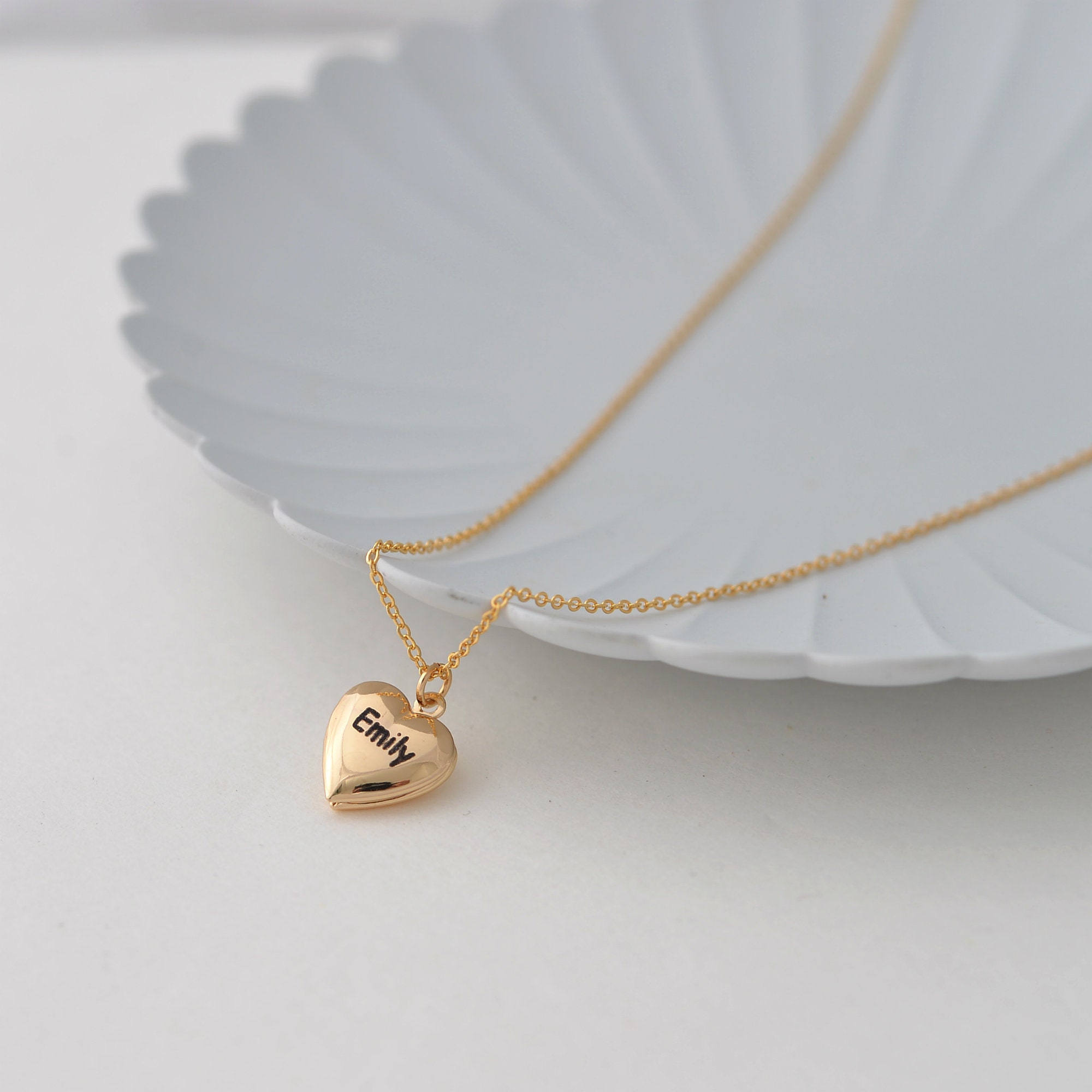 Custom Engraved Petit Heart Locket Necklace Keepsake Gift Baby/ Kids/ Mama Personalized Bridesmaid 228
