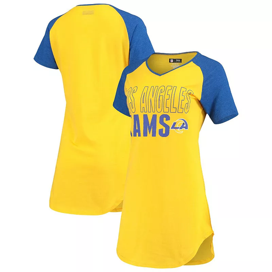 Women's Concepts Sport Gold/Heathered Royal Los Angeles Rams Meter Raglan V-Neck Knit Nightshirt, Size: Medium, LAR Gold