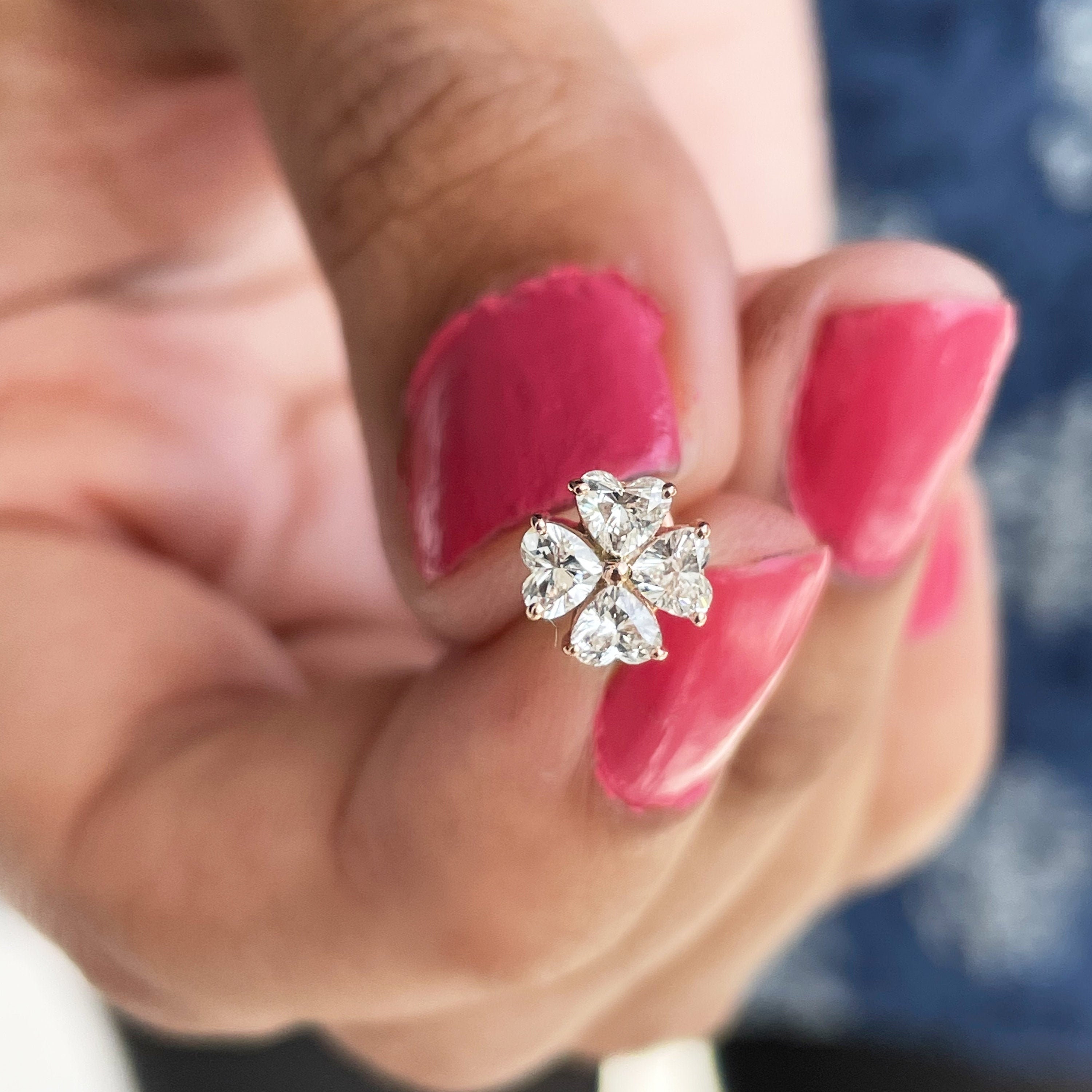 Diamond Heart Earrings, Floral Cartilage, Conch, Rook, Helix Stud, Body Jewelry For Women