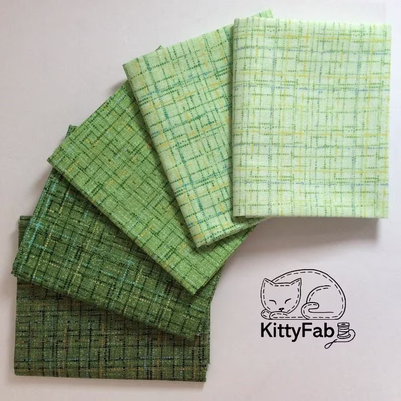 Coco - Green | Cotton Fabric 5-Piece Bundle Fq 1/4 Yard 1/2 Michael Miller Blender Grid Basics Quilting Decor