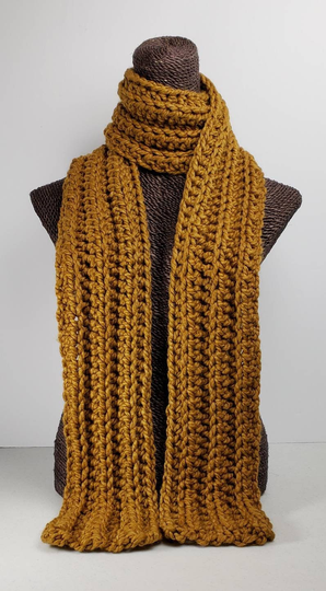 Chunky Wool Blend Crochet Winter Scarf - Dark Gold