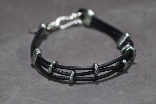 Black Leather & Silver Unisex Bracelet