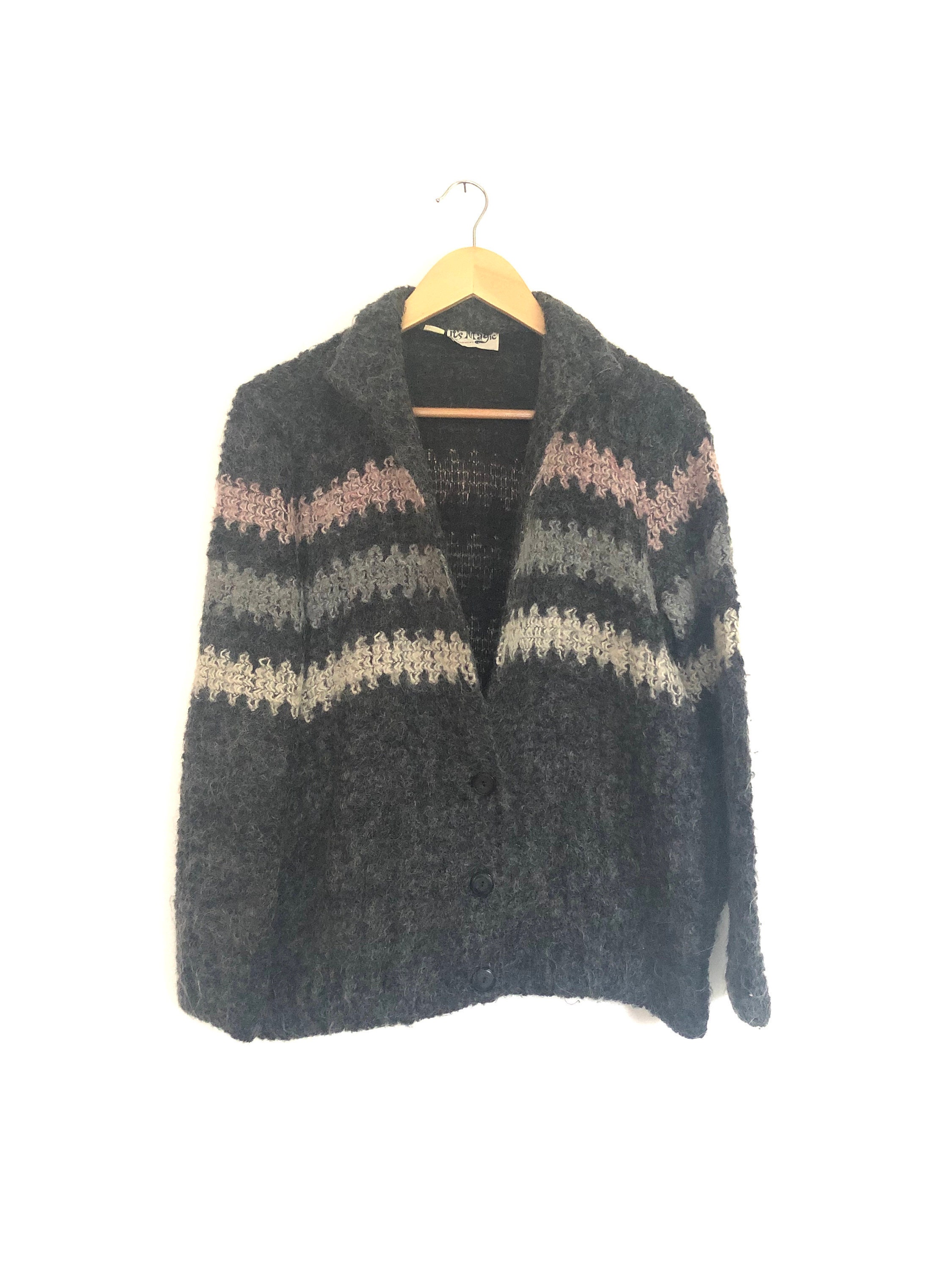 Vtg 70S Woven Mohair Blend Cardigan