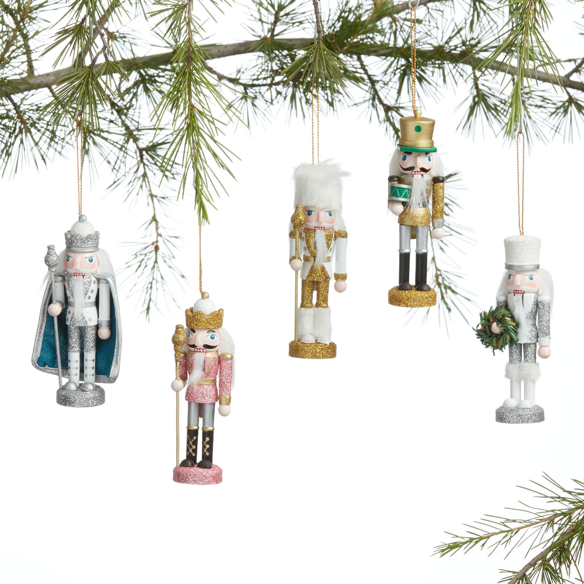 Pier Place Mini Glittered Nutcrackers 5 Pack: Multi - Wood by World Market