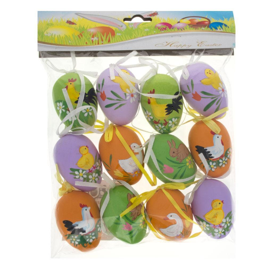 Bestpysanky Set Of 12 Hand Painted Plastic Easter Egg Ornaments 2.25 Inches