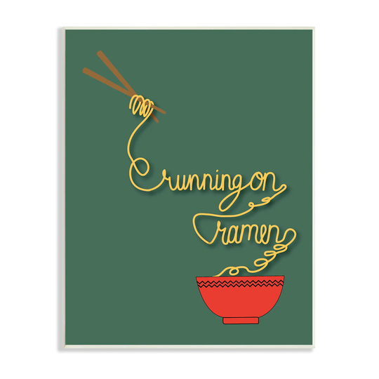 Stupell Industries Running On Ramen Phrase Noodles Chopsticks Bowl Make Much Studios 19-in H x 13-in W Kitchen Print in Green | AF-196-WD-13X19