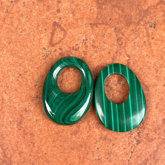 Genuine Malachite Oval Hooplet Donut Disc Earring Charms Interchangeable Pair Estate Mismatch