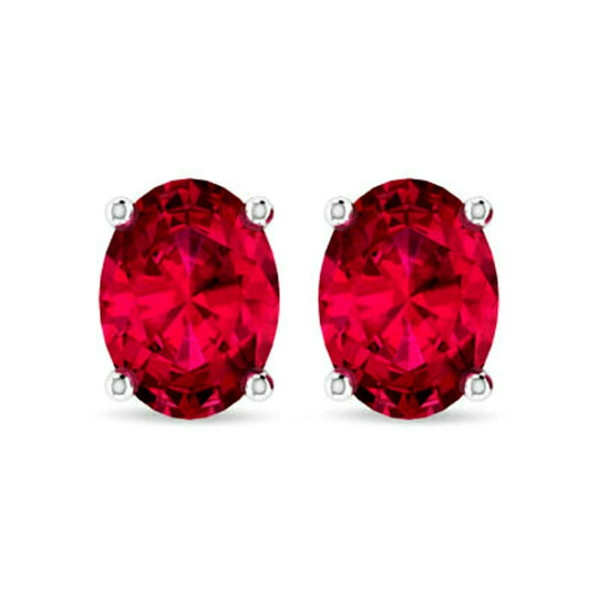 Ruby Oval Stud Earrings in Solid Sterling Silver