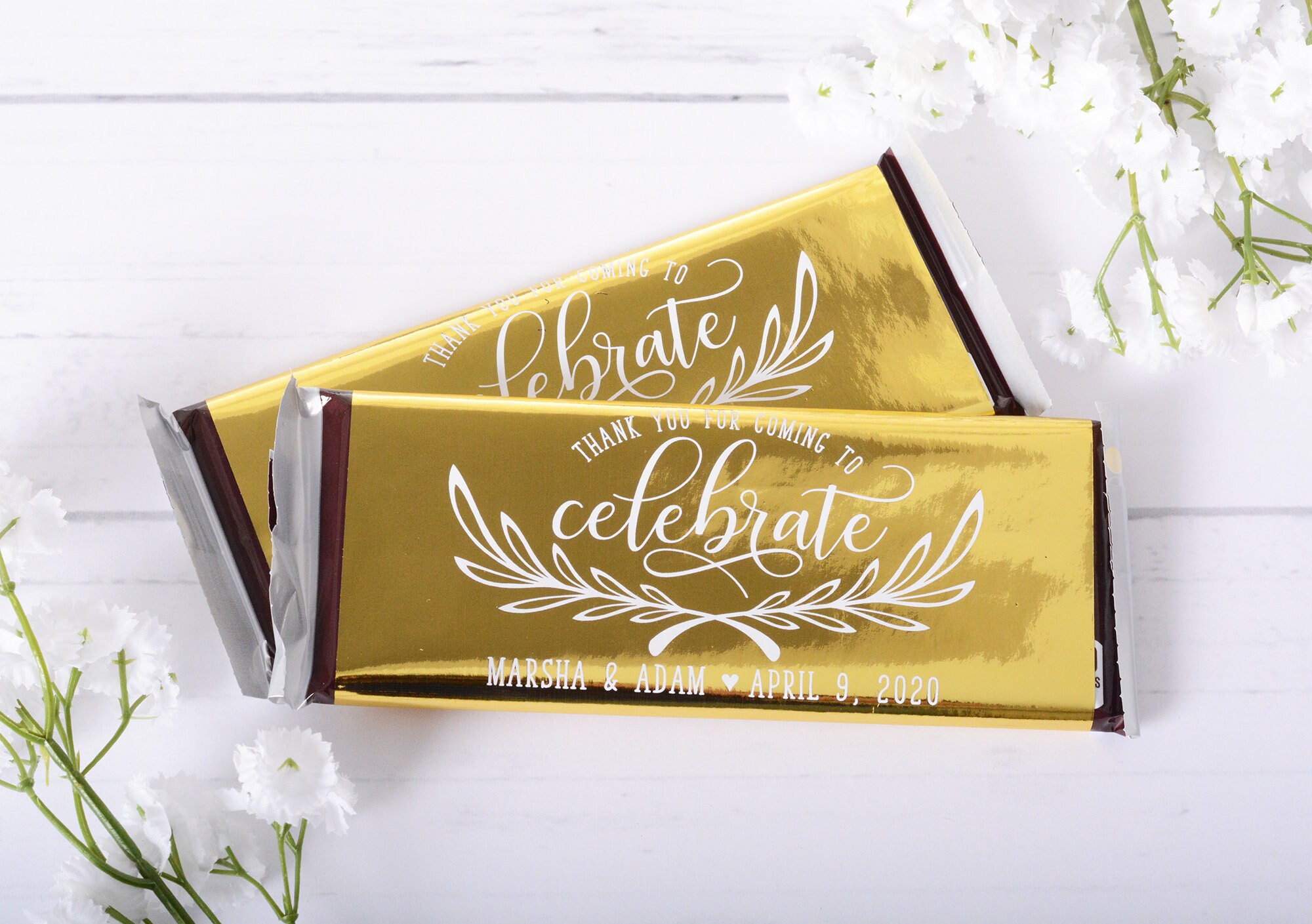 Wedding Candy Wrappers, Metallic Foil Chocolate Bar Wrappers, Gold Labels, Custom Stickers #whb-131