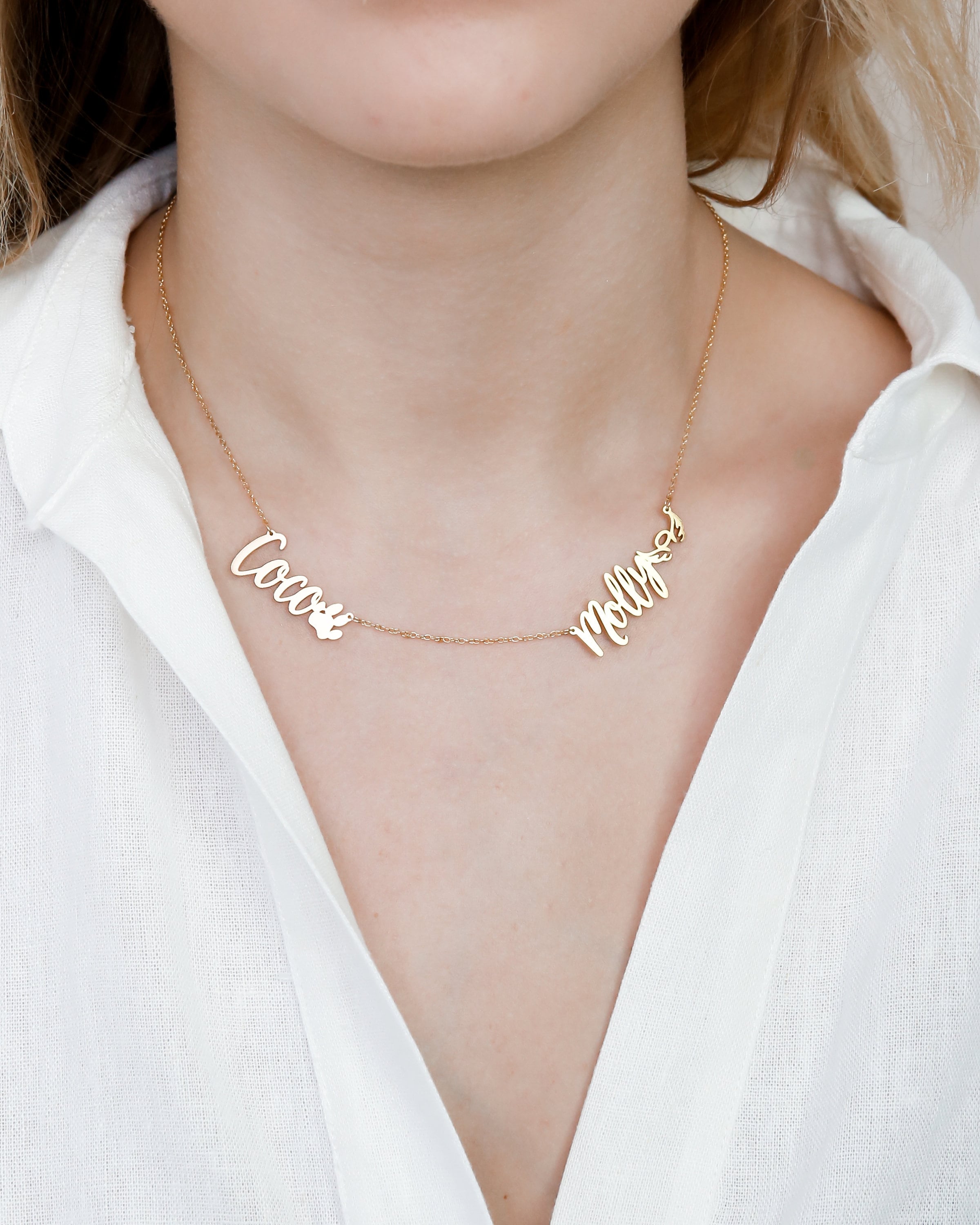 Custom Names Necklace Two Name Children Mothers New Mom Gift Pet Memorial Nh05F61