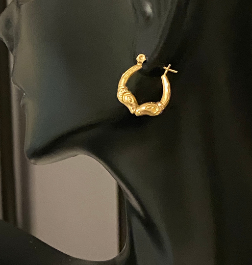 Vintage 14K Yellow Gold Rams Head Hoop Pierced Earrings