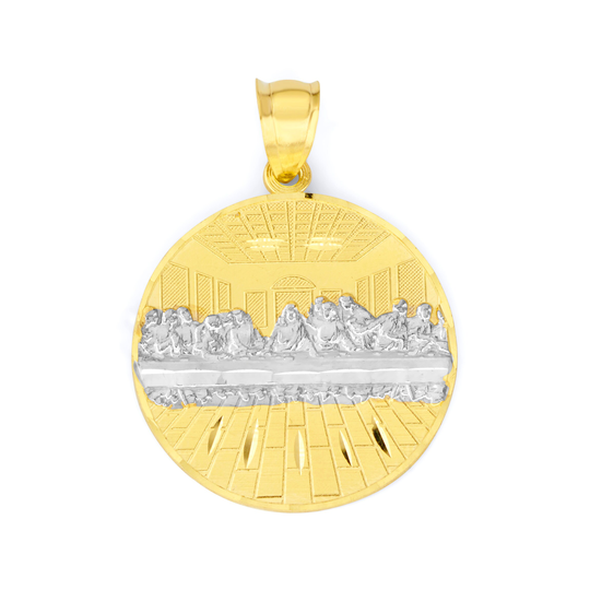 10K Two Tone Gold Last Supper Necklace, Dainty Coin Pendant, Catholic Jewelry Gift For Her, Jesus Piece Christian Gifts Him