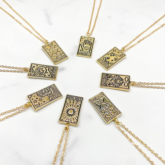 Tarot Card Pendant Necklace, Charm Healing, Card, Gifts For Her, Gold