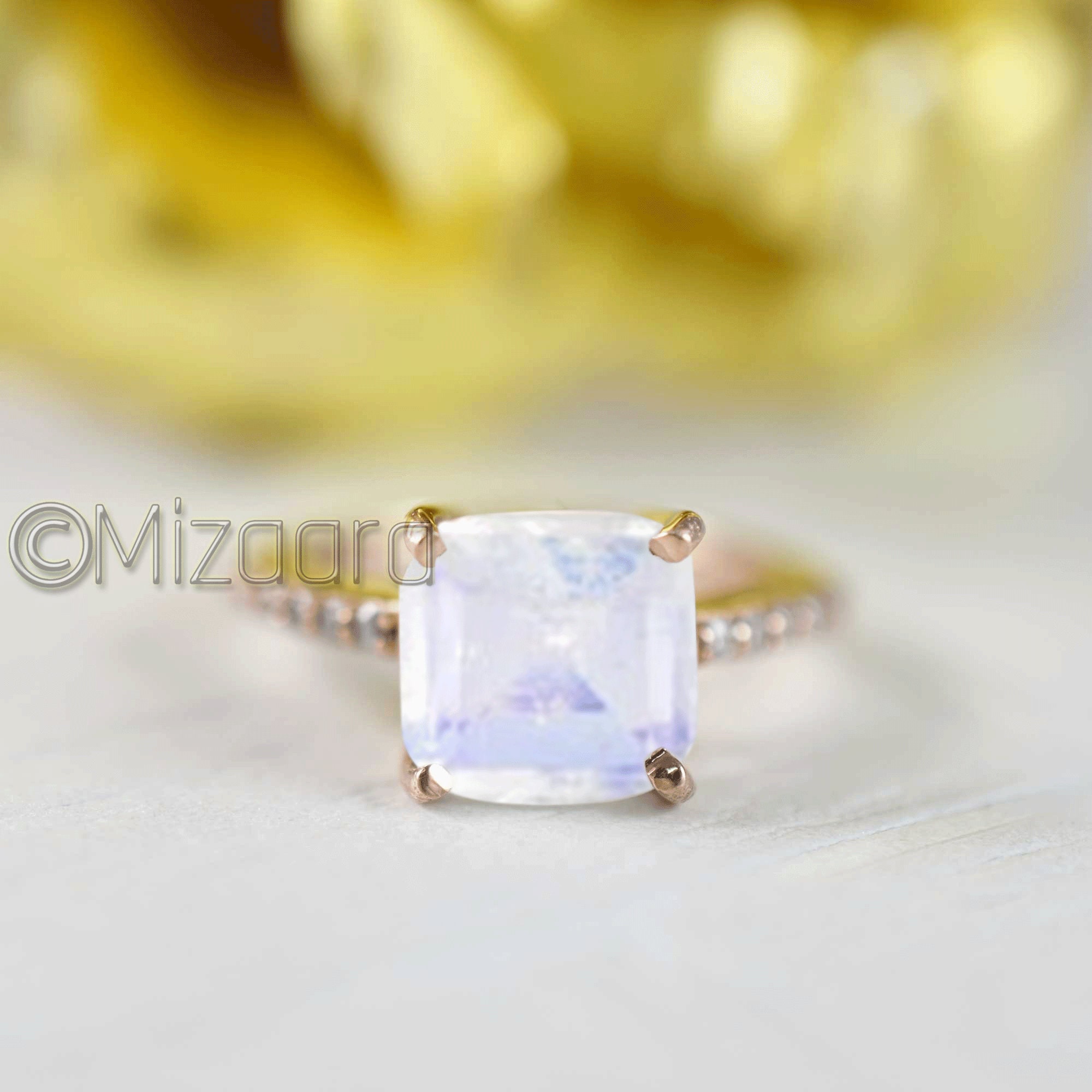 Blue Fire Moonstone 925 Sterling Silver Rainbow Ring June Birthstone Cz Women's Elegant Engagement