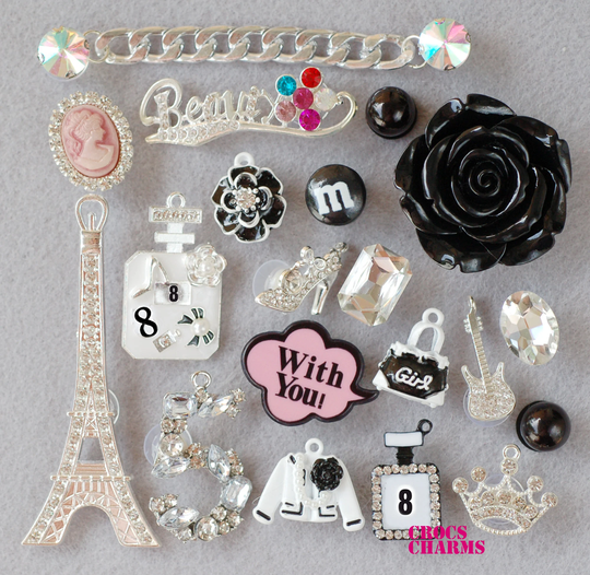 20 Pcs Silver Shoe Charms For Crocs Bling "5" Tower Chain Guitar Set 63236