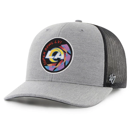Men's '47 Gray/Black Los Angeles Rams Super Bowl LVI Bound Aperture Trucker Adjustable Hat, Grey
