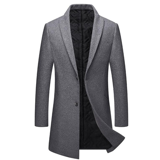 Men's Mid-Length Single Breasted Wool Blend Trench Coat - GRAY, XL - xl grey