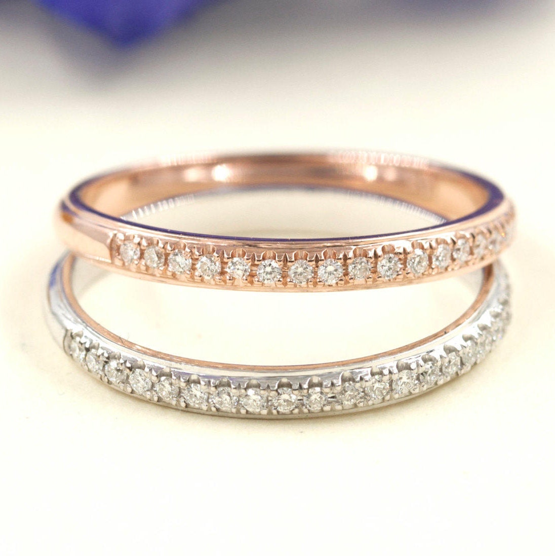 Half Eternity Wedding Band, Diamond Rose Gold Wedding Band, Simple Diamond Band, 14K Ring.stacking Ring. 0.16 Ct. Ring
