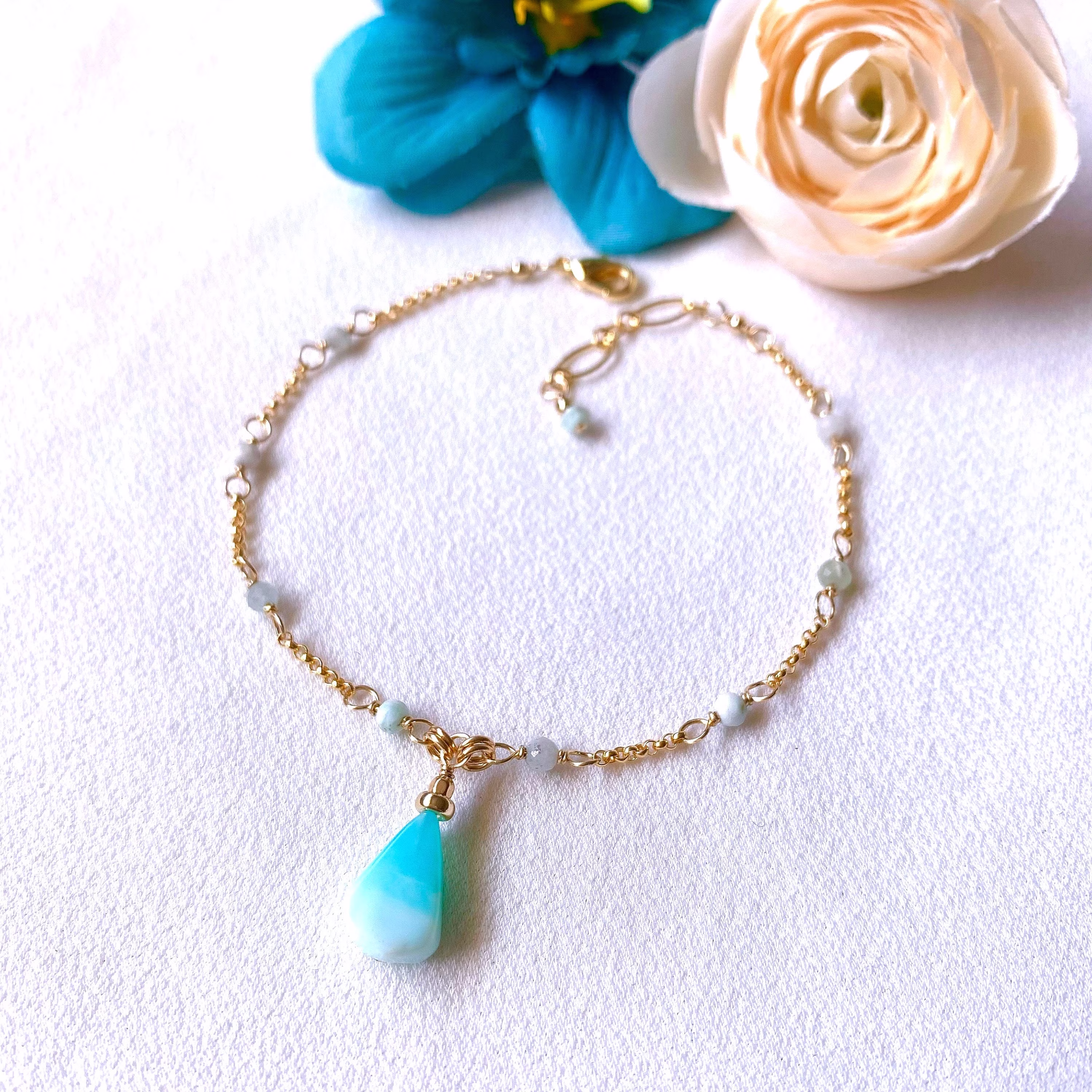 Tear Drop Larimar Dangle Bracelet | 14K Gold Filled/Larimar