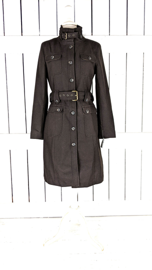 Esprit Outerwear Brown Wool Blend Military Style Belted Trench Coat Medium Nwt