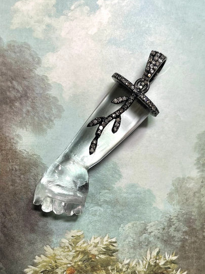 Rock Crystal Hand Pendant With Diamonds in Sterling Silver