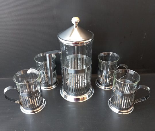 New Set 5 Pieces Italian Milk Blender Vintage Italy 1970S Foam Maker Cups Tempered Glass Espresso Caffe Macchiato Cappuccino