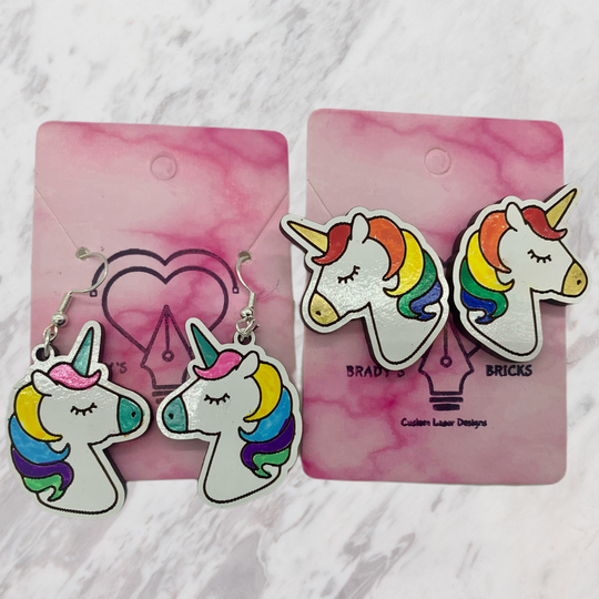 Unicorn Earrings/Jewelry Cute Gift Stud Dangle Sterling Silver Hook Laser Cut