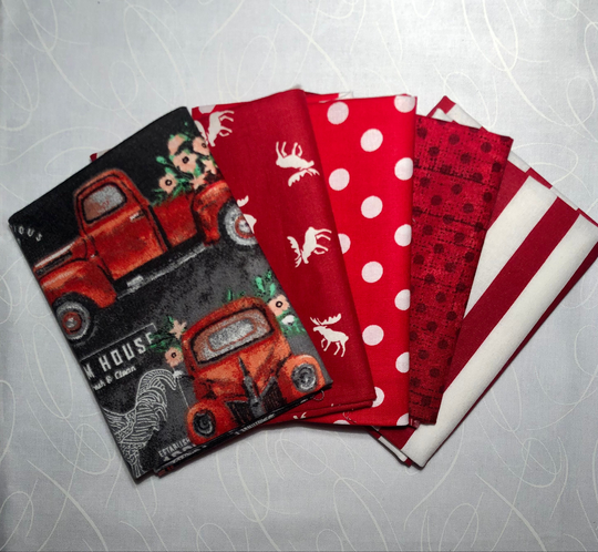 Red Truck Fabric 5 Piece Fat Quarter Bundle, & White Quilt