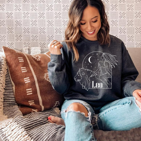Leo Sweatshirt, Boho Horoscope, Lion Zodiac Astrology Womens Sweater, Signs Shirt, Celestial Bohemian Constellation Gift For Her