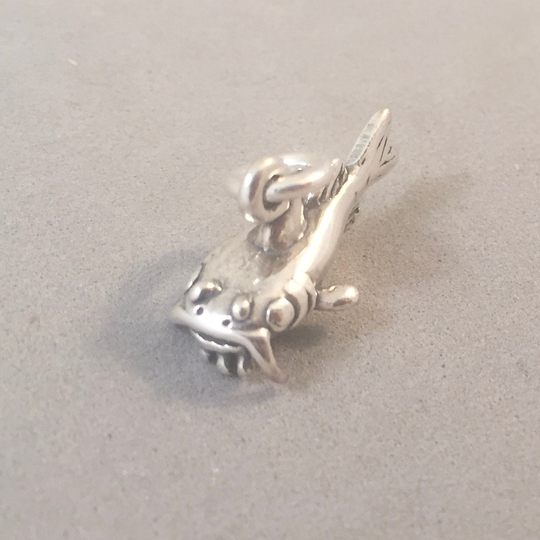 Catfish 3-D .925 Sterling Silver Charm Pendant Fish Ocean River Fishing Nautical Marine Life Sealife Seafood New Nt48