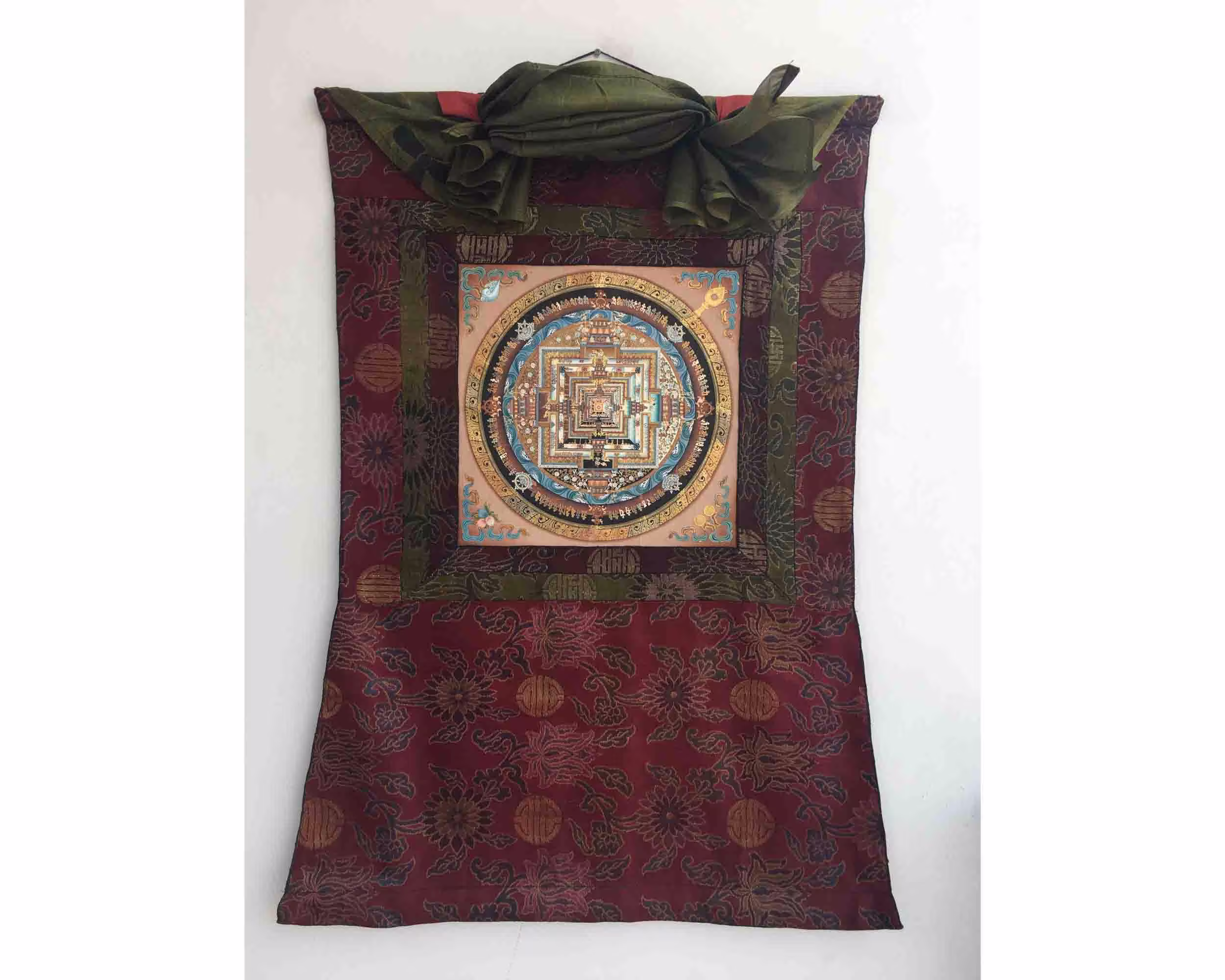 Brocade Mounted Medium Sized Kalachakra Mandala With Fine Intricate Workmanship | Tibetan Buddhist Wall Hanging Art Spiritual Gift Idea