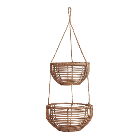 Natural Rattan 2 Tier Hanging Basket - Natural Fiber by World Market