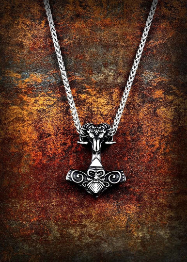 Ram's Head Thor's Hammer Stainless Steel Medieval Viking Pagan Silver Pendant Jewelry
