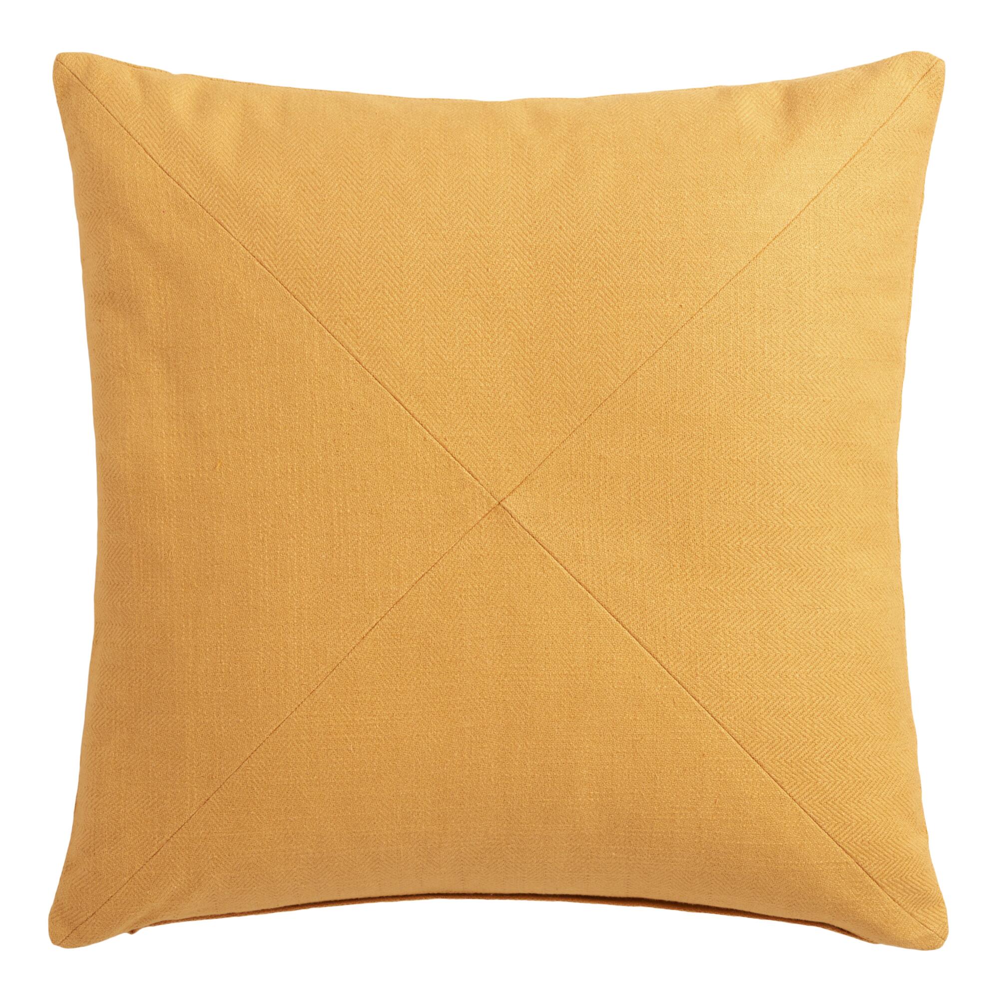 Gold Herringbone Cotton Throw Pillow: Yellow/Gold - 20" Square by World Market