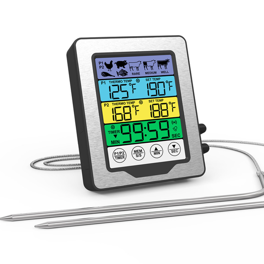 Touch Screen Digital Meat Thermometer BBQ Kitchen Cooking Thermometer With Timer Two Meat Probes Backlight Oven Thermometer