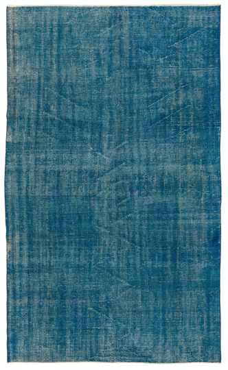 5.4x8.8 Ft Handmade Vintage Turkish Area Rug Over-Dyed in Blue, Ideal For Contemporary Interiors. Nk396