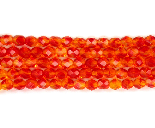 Orange Red Blend Transparent 6mm Firepolished Rounds. Set Of 25 Or 50