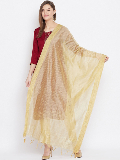 Women's Silk Blend Beige & Gold-Toned Striped Dupatta Free Shipping