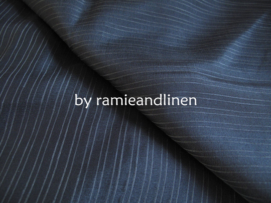 Silk Fabric, Silk Linen Blend Chiffon Navy Blue Stripes, Half Yard By 44" Wide, Last Piece, Remnant