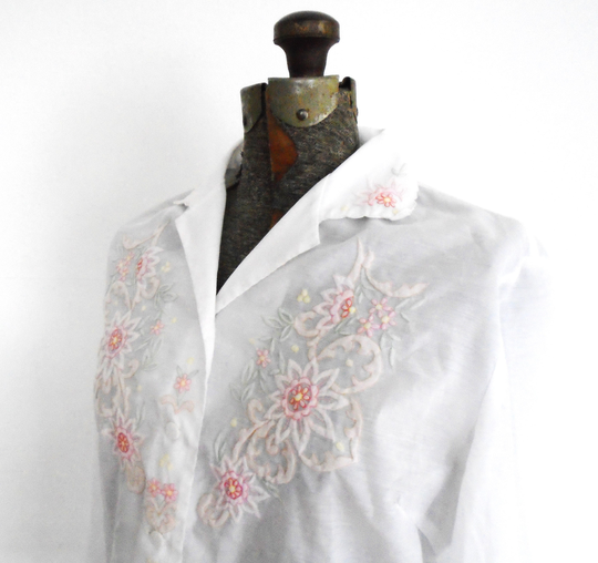 Vintage Cotton Blend Embroidered Blouse