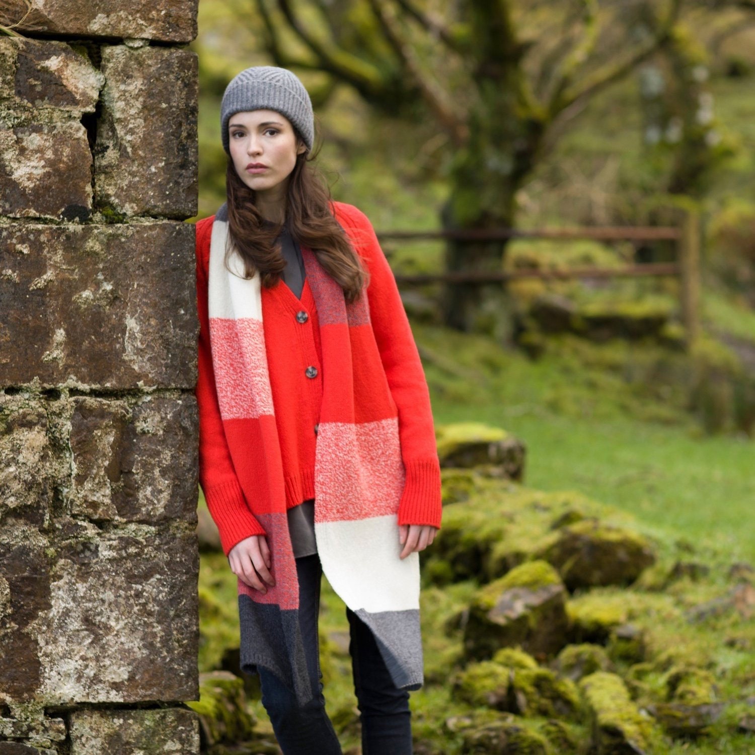 Red & Grey Cashmere Blend Colour Block Oversized Scarf