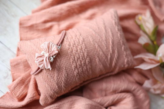 Quade Set Textured Sweater Knit Peach Dusty Coral Apricot Newborn Stretch Wrap & Pillow
