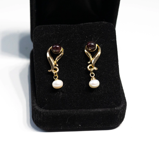 Vintage 14K Gold Overlay Pearl Dangle Pierced Earrings