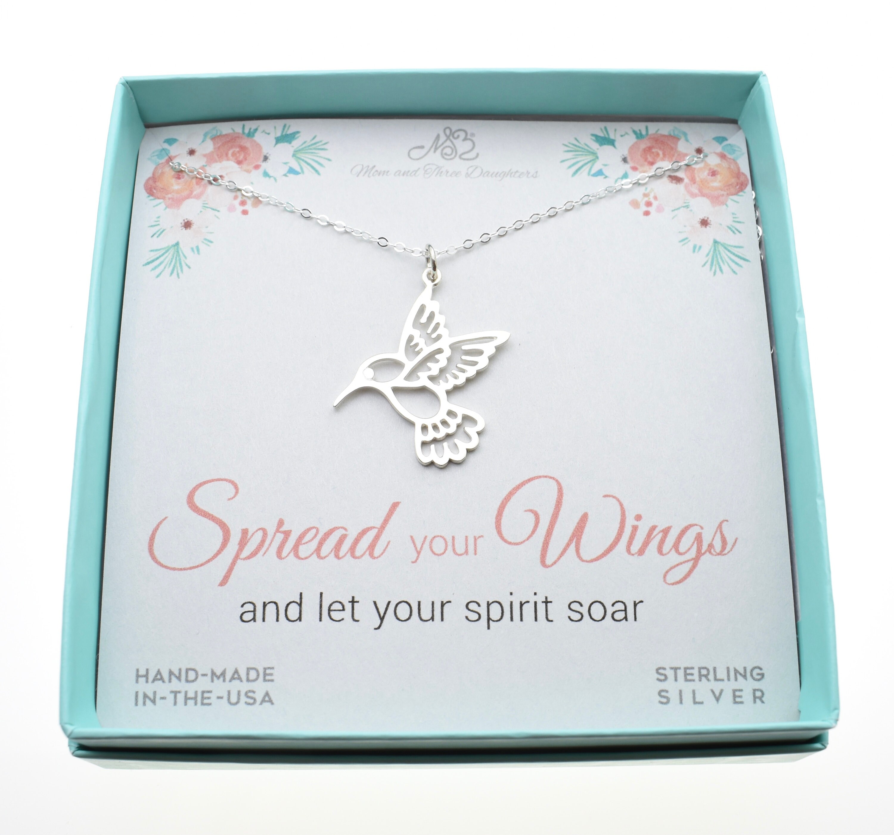 Hummingbird Charm Pendant in Sterling Silver On A Cable Chain. Necklace Gift. Gift For Her. Graduate
