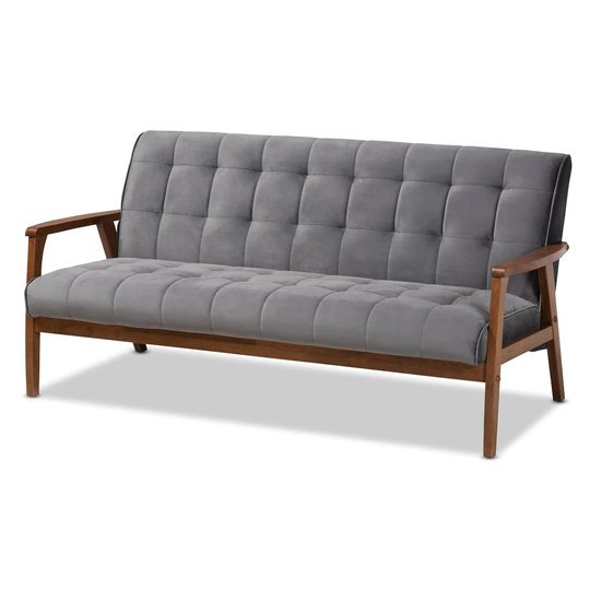 Baxton Studio Asta Midcentury Grey/Walnut Polyester/Blend Sofa in Gray | 160-9943-LW