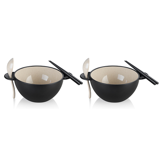 Ozeri Earth Ramen Bowl 6-Piece Set, Made from Plant-Derived and Other Natural Materials - Black with Beige